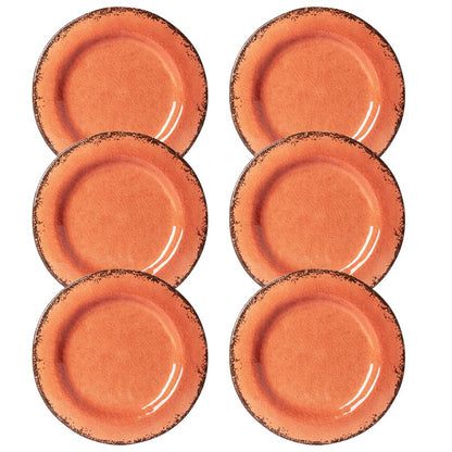 LEHAHA Melamine Salad/Dessert Plates, Crackled Design Plates Set of 6, 9 inch Small Dinner Plates, Modern Rustic Kitchen Serving Dishes for Party, Picnic and Camping Use, Orange