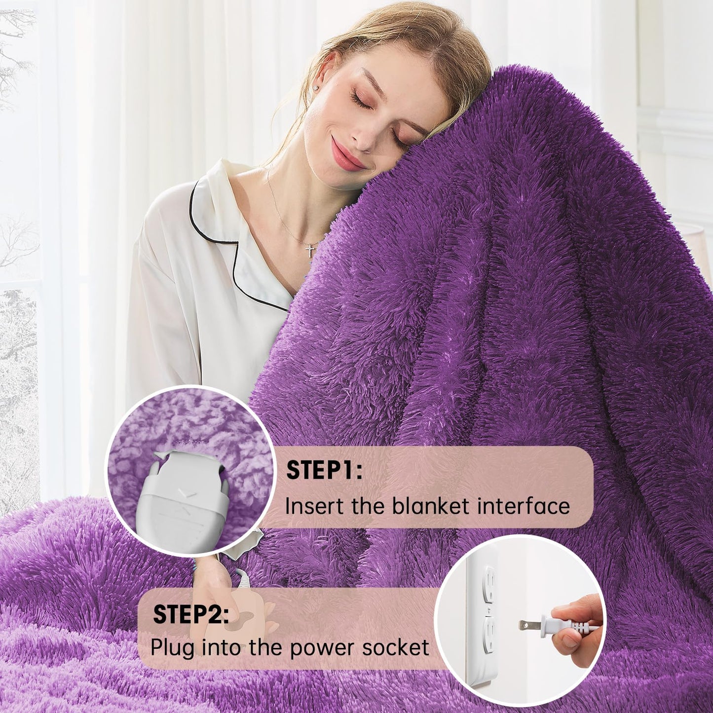 Heated Electric Blanket Throw,Warm Winter Birthday Gifts for Women Her Grandma-Faux Fur with Soft Sherpa,10 Heat Settings,5 Time Settings with Fast Heating, 50x60, Rainbow