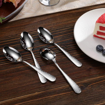 KEAWELL Premium 4-Piece Louise Hammered Spoons Set, 18/10 Stainless Steel, Set of 4, Fine Spoon Set with Round Edge, Dishwasher Safe (6.4" Teaspoons)