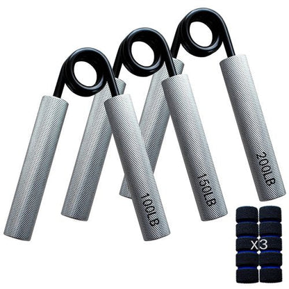 Grip Strength Trainer3-Pack,100LB-200LB, Metal Non-Slip Grip,Heavy Duty Grip Strengthener,Wrist Forearm and Hand Exerciser (Silver-3pcs)