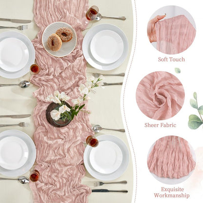 6 Pack Dusty Pink Mother’s Day Cheesecloth Table Runner 10FT Long Boho Gauze Table Runner Rustic Sheer Runner for Spring Wedding Bridal Baby Shower Birthday Holiday Party Table Decor Easter Decor