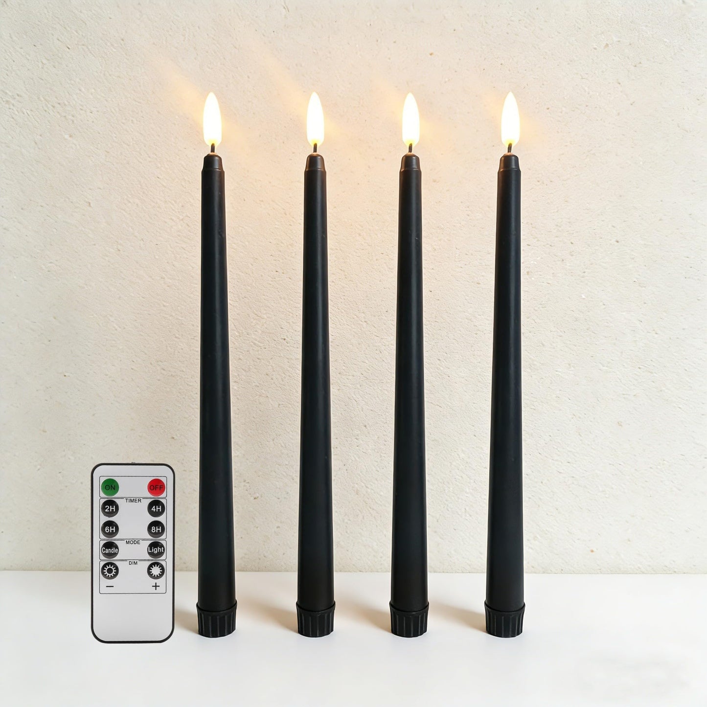 Ni-JASW Black Flameless Taper Candles with Remote, Flickering LED Candlesticks Battery Operated Set of 4