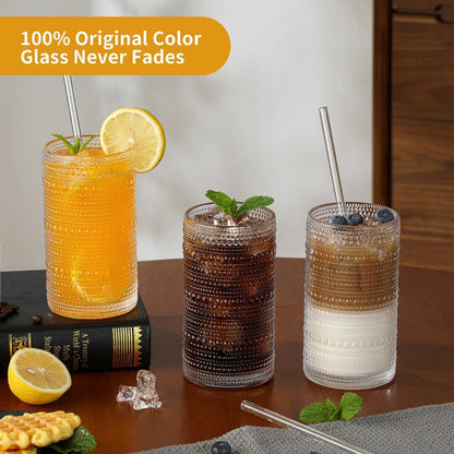 Akutaa Vintage Hobnail Drinking Glasses Set of 6, 16 oz Large Capacity Embossed Clear Tumblers, Highball Glasses for Water, Cocktail, Beer, Whiskey, Kitchen & Bar Use