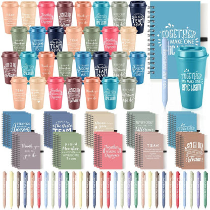 Teenyyou 90 Pcs Employee Appreciation Gift Set, 16oz Tumbler with Lid Notebook Pen Bulk Thank You Gift Holiday Party Favor for Teachers Office Coworker Teacher Staff Team (Bright Color,Elegant Style)