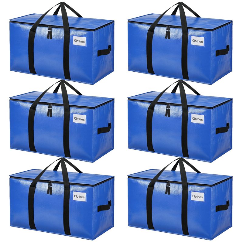 BAGAIL Heavy Duty Moving Bags with Strong Handle, Extra Large Moving Boxes, Storage Tote for Clothes, College Moving Supplies(Blue, 6 Pack)