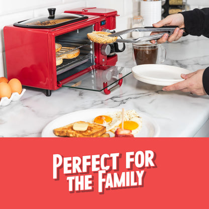 Nostalgia 3-in-1 Breakfast Station - Includes Coffee Maker, Non-Stick Griddle, and 4-Slice Toaster Oven - Versatile Breakfast Maker with Timer - Aqua