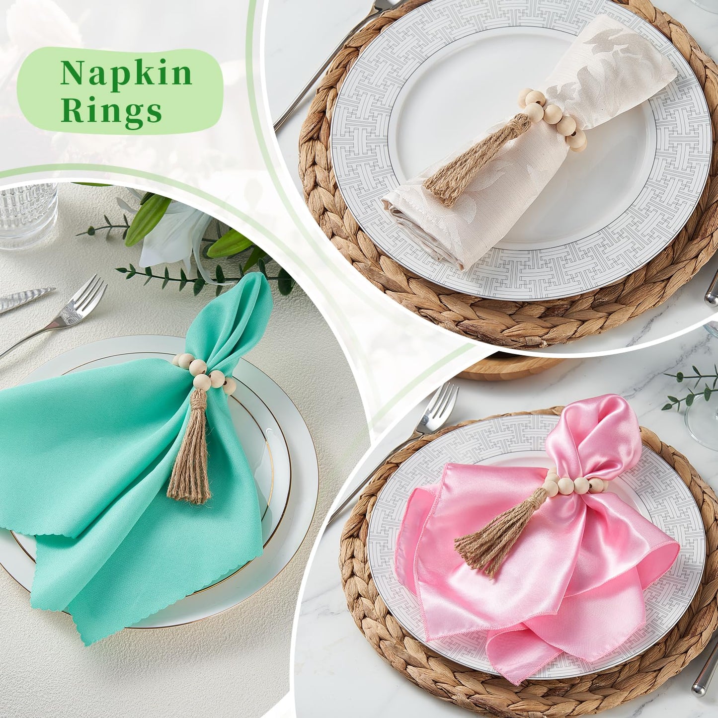 APTWOW Napkin Rings Set of 100, Wooden Napkin Rings, Wood Bead Napkins Rings for Table Decor, Farmhouse Napkins Rings for Boho Table Decor, Family Banquet, Wedding, Holiday Dinner Party