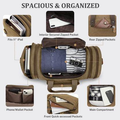 Gonex Canvas Duffle Bag for Travel 60L Duffel Overnight Weekend Bag(Coffee)