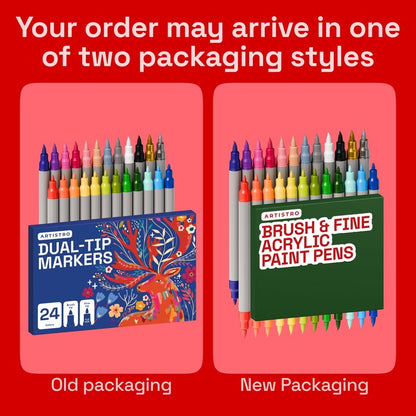 ARTISTRO 24 Acrylic Paint Markers - Paint Pens for Drawing, Brush + Fine Tips - For Fabric, Rock, Glass, Wood, DIY - Art & Craft Supplies for Adults, Teens, Kids - Teacher Appreciation Gift