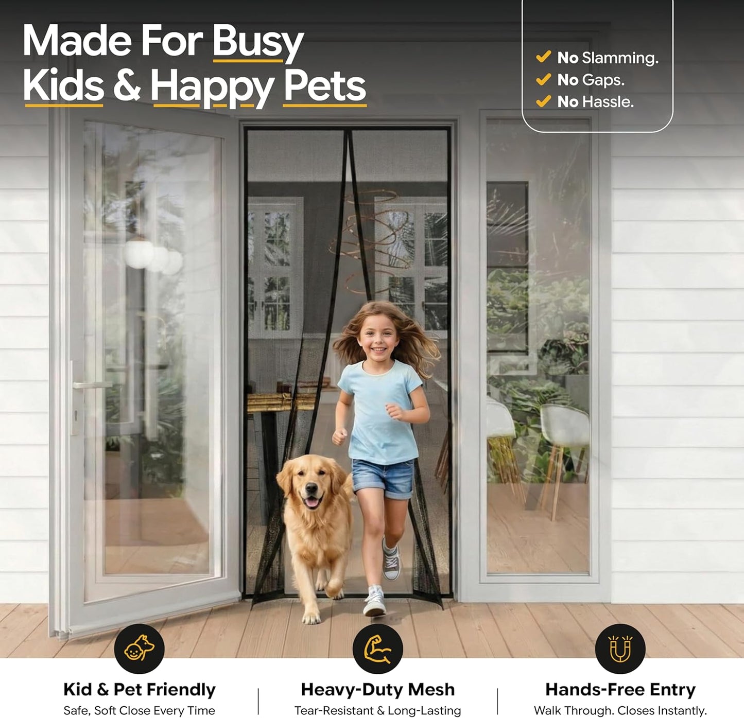 AUGO Magnetic Screen Door - Heavy Duty, Self-Sealing Mesh Keeps Bugs Out - 38" x 83" - Pet & Kid Friendly