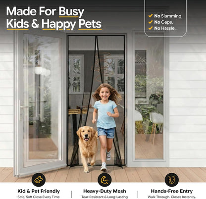 AUGO Magnetic Screen Door - Heavy Duty, Self-Sealing Mesh Keeps Bugs Out - 38" x 83" - Pet & Kid Friendly
