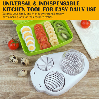 CraftyCrocodile Egg Slicer for Hard Boiled Eggs - 3 Slice Modes Egg Cutter, Heavy Duty, Stainless Steel Dicer - Kitchen Chopper Tool for Strawberry, Mushroom, Grape, Cherry Tomato - White