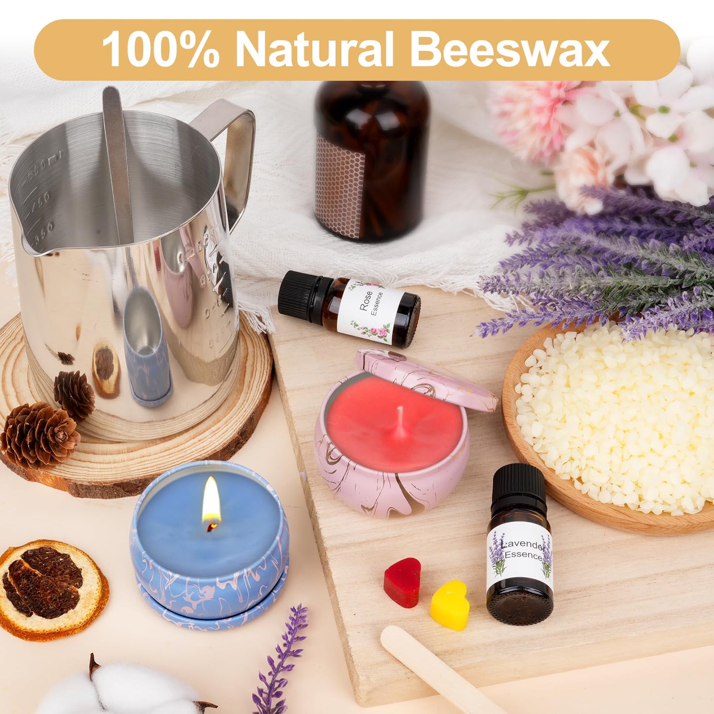 Candle Making Kits for Adults, Candle Making Supplies Accessory for Beginner, DIY Scented Candle with Beeswax, Essential Oil, Wicks, Wax Melting Pot, Moulds, Candle Jars, Dye, Make Your Own Candle
