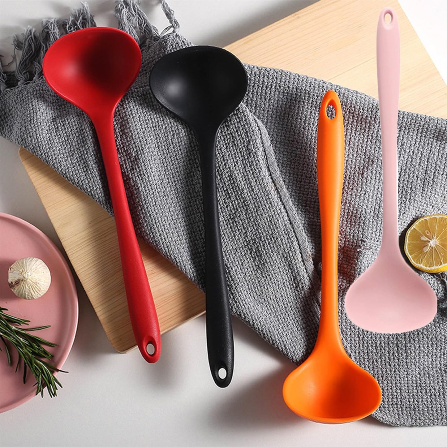 couponhub 2Pcs Silicone Nonstick Soup Spoon,8.3 Inch & 11.6 Inch Ladle Spoon with Hanging Hole,Easy to Storage,Multipurpose Cooking Spoon for Kitchen(Pink)