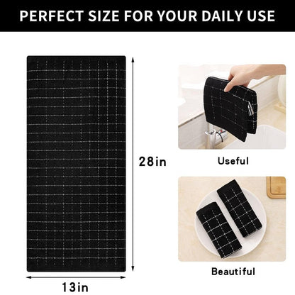 Homaxy 100% Cotton Terry Kitchen Towels(Black, 13 x 28 inches), Checkered Designed, Soft and Super Absorbent Dish Towels, 12 Pack