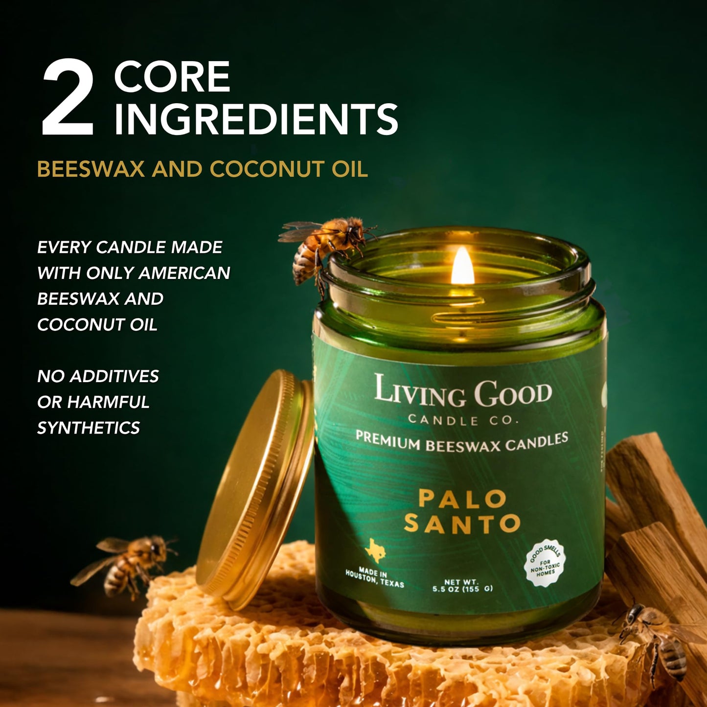 Palo Santo & Bergamot Beeswax Candle – Non Toxic Scented Candle, Clean Burning Aromatherapy Candle for Stress Relief, Grounded & Balanced, Gift for Women & Men - 5.5 OZ