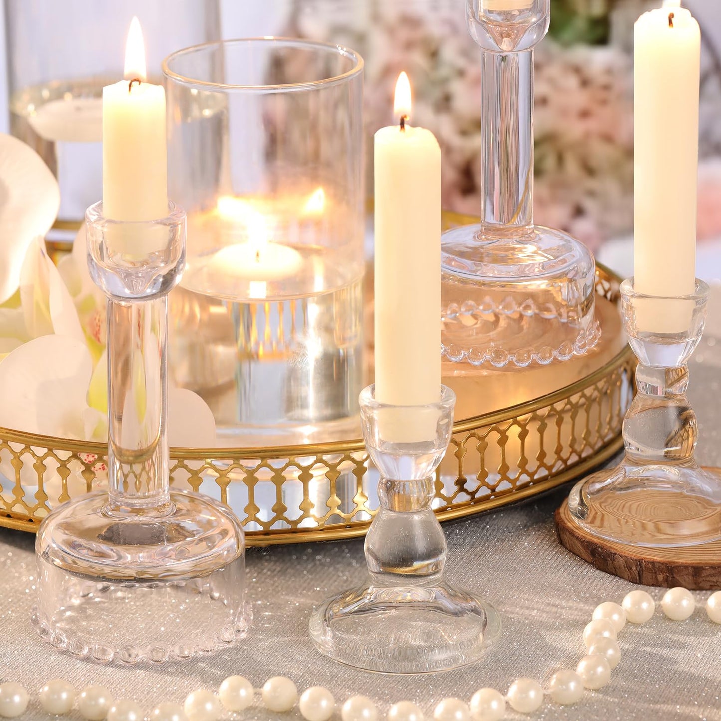 Lanttu Glass Candlestick Holders Set of 6 Clear Taper Candle Holder Bulk Crystal Candle Holders for Wedding, Table Centerpiece, Home Decoration