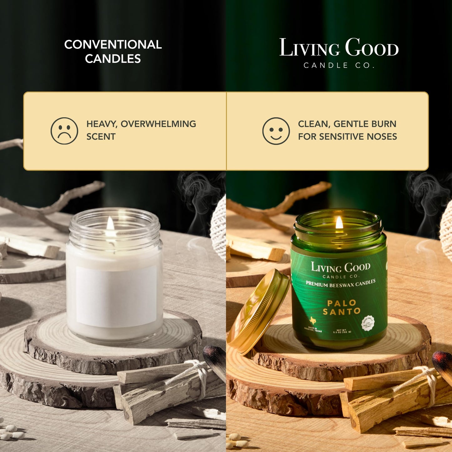 Palo Santo & Bergamot Beeswax Candle – Non Toxic Scented Candle, Clean Burning Aromatherapy Candle for Stress Relief, Grounded & Balanced, Gift for Women & Men - 5.5 OZ