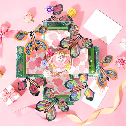 ELDGREON Explosion Gift Box, Flying Butterfly Surprise Gifts Box, DIY White Gift Included Butterfly Kit and Faux Rose Head for Birthday, Weddings, Mother's Day, Anniversaries