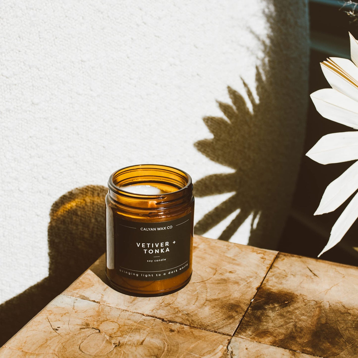 Calyan Wax Co. Vetiver & Tonka Scented Candle - 57 Hour Burn - Luxury Clean Soy Wax Candles - Long Lasting Amber Glass Jar Candle for Home - 7.2oz