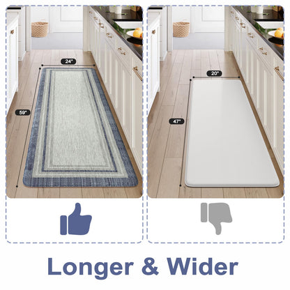 KIMODE Anti Fatigue Kitchen Mats for Floor, Farmhouse Rugs for Kitchen Floor, Cushioned Kitchen Floor Mat Non Slip, Comfort Memory Foam Standing Mat for Laundry Office Sink Desk Blue 24"x59"
