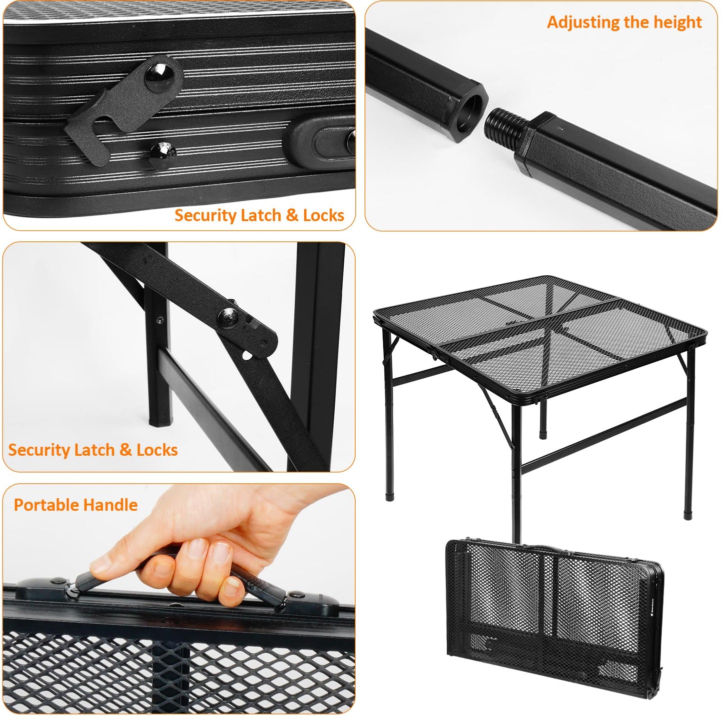E EASTSTORM Square Folding Table, Easy for Storage, Compact and Portable Picnic Table for Grill, Outdoor Camping, Garden, Patio, Dining, BBQ, Party, Market and Card Table, 27.2 L×27.2W inches