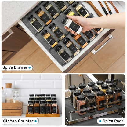 AOZITA 14 Pcs Glass Spice Jars with Spice Labels - 4oz Empty Square Spice Bottles - Shaker Lids and Airtight Metal Caps - Chalk Marker and Silicone Collapsible Funnel Included