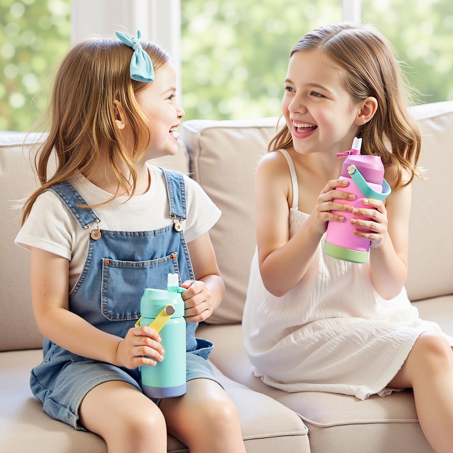Kerilyn 12oz Kids Water Bottle, Stainless Steel Insulated Water Bottle for Kids, Toddler Cup with Straws Leak-Proof, Kids Water Bottles for School Boys Girls, BPA Free, Rose Red