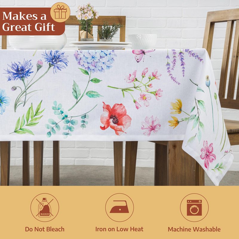 Maison d' Hermine Table Cloth Rectangle Table 100% Cotton 60 x 90 Inches Tablecloth Reusable Decorative for Dining Kitchen Room Farmhouse Home Gifts for Mothers Day Spring Summer - Just Floral