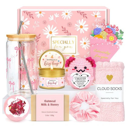 Gift Baskets for Women Unique Birthday Gifts for Women Self Care Cheer Up Gifts Set Pick Me Up Gift Box for Woman Teen Girls Best Friend Sister Ladies Friendship Her - Inspirational Pink Present