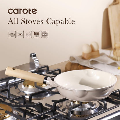 CAROTE 8" Ceramic Frying Pan Skillet, Non Stick Frying Pan Chef's Pan, Healthy & PFOA/PFAS Free, Induction-Compatible, Taupe