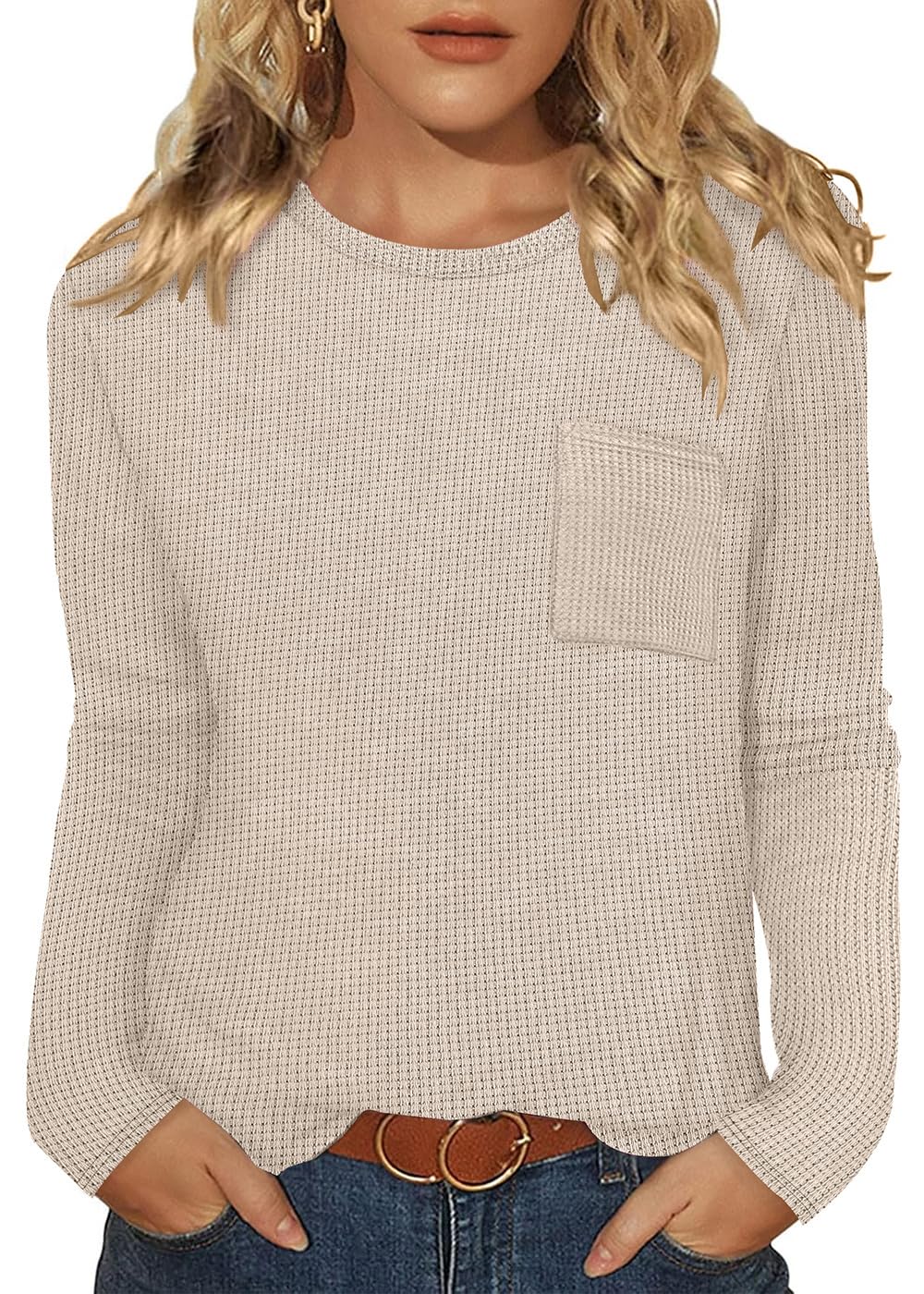 WIHOLL Long Sleeve Shirts for Women Waffle Knit Trendy Fall Fashion 2025 Dressy Casual Blouses Teacher Outfits