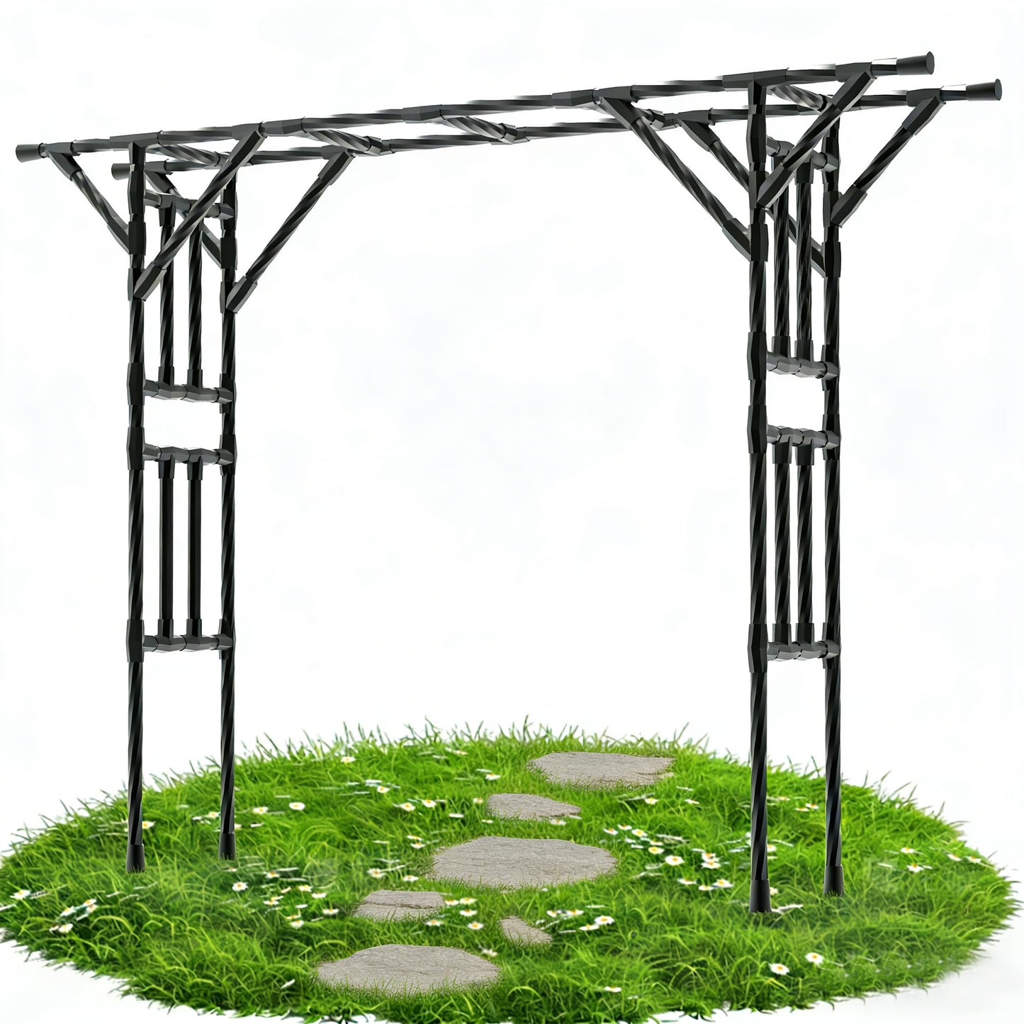Trellume Garden Arch Trellis - 141.7" L×106.3" H Extra Large Flat Top Arbor Trellis with Coated Steel Pipe, Trellis for Climbing Plants Outdoor, Heavy Duty Abor Archway for Wedding Decor(25MM Pipe)