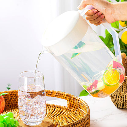 3 Pcs 0.67 Gallon 2.5 Liter Water Pitcher Set Plastic Pitcher with Lid Measurement 3 Position Lid for Hot Cold Drinks Lemon Juice Beverage Ice Tea Dishwasher Safe, 85 Oz (Clear and White)