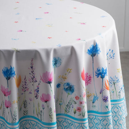 Maison d' Hermine Table Cloth Round Table 100% Cotton 69 Round Inches Tablecloth Reusable Decorative for Dining Kitchen Room Farmhouse Home Gifts for Mothers Day Spring Summer - Flower in The Field