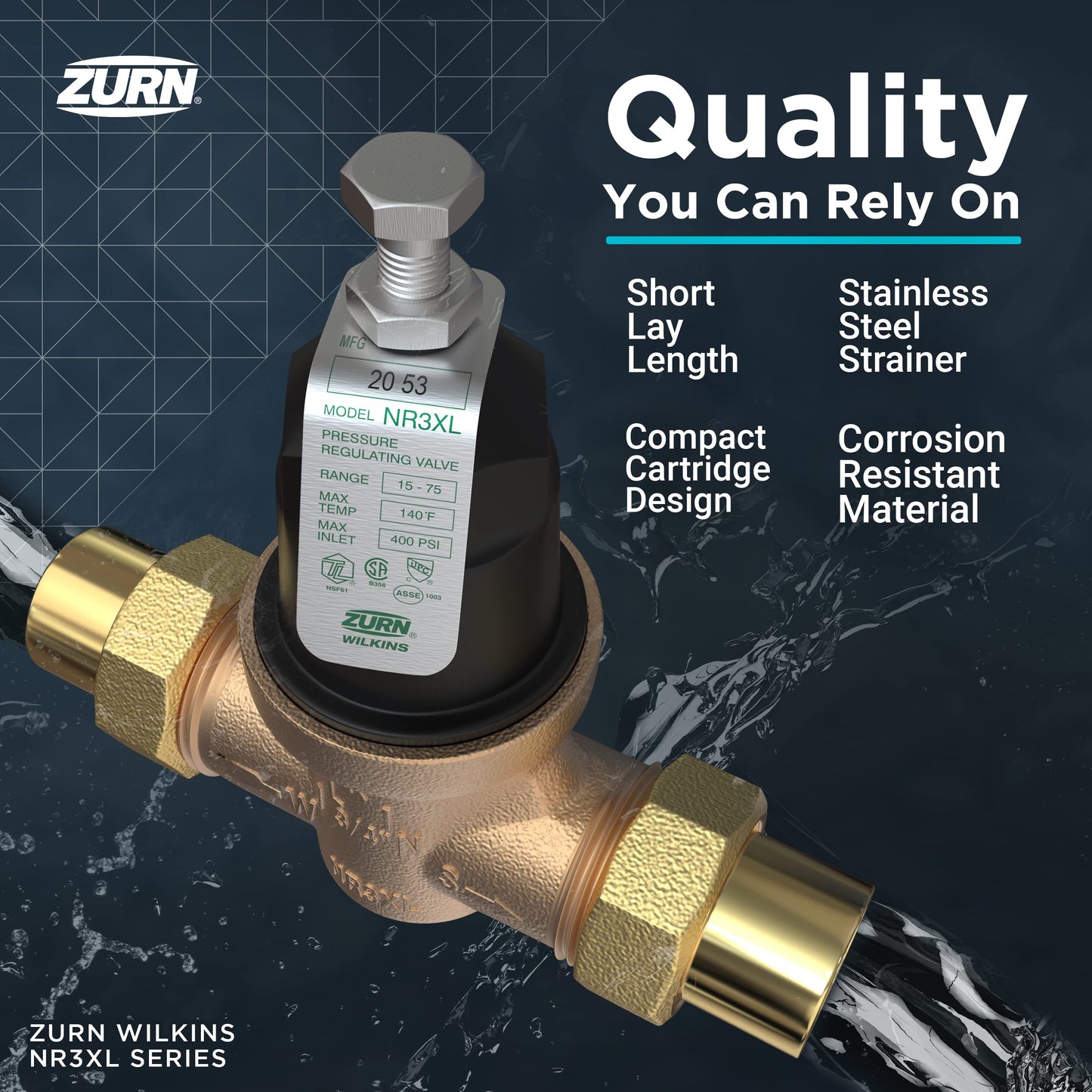 Zurn Wilkins 112-NR3XL 1-1/2" NR3XL Pressure Reducing Valve Single Union Female x Female NPT Connection