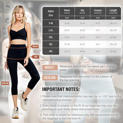 High Waisted Capri Leggings for Women - Tummy Control Soft Yoga Pants for Workout Running No See Through Plus Size Black