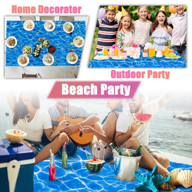 Kesfey 5 Packs Ocean Wave Tablecloth 54 x 108 Inch Water Print Plastic Table Cloth Scratch Resistant Ocean Party Table Covers With Sea Background For Beach Birthday Party Decoration Wallpaper Supplies