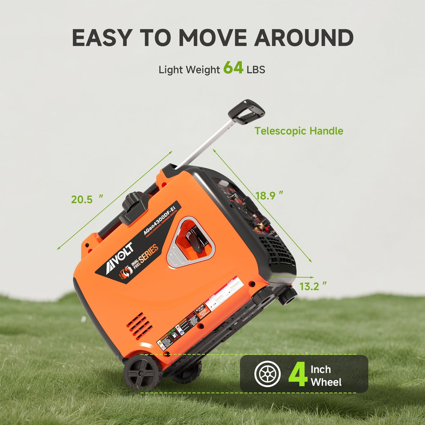 Dual Fuel Inverter Generator 4300W with Wheel Kit, Portable Generator 3-Way Remote/Electric/Recoil Start, Auto-Switch, Ultra-Quiet for RV Camping & Home Backup