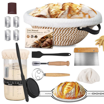 Sourdough Starter Kit, Banneton Proofing Basket 10" Round, Sourdough Bread Baking Supplies With Starter Jar, Bread Sling&Lame, Danish Dough Whisk Sour Dough Kits Gifts for Bakers Women Wife Mom