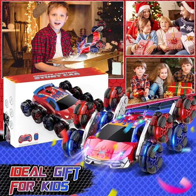 8WD Remote Control Car2.4GHz Gesture Sensing RC Stunt CarCool Spray Rotation RC Car with Lights and MusicAll Terrain Toys for Kids Ages 7 Birthday Gifts for Boys Girls(Red)