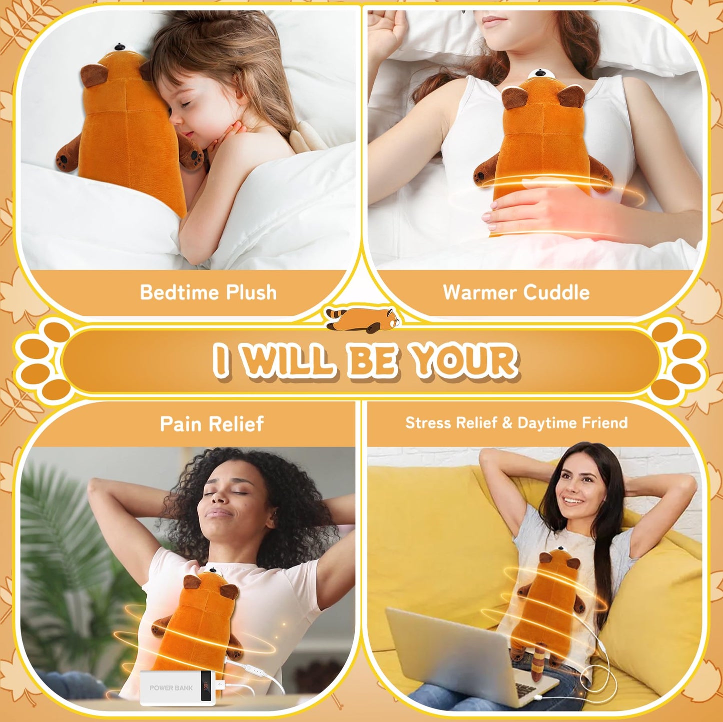 Electric Heating Pad for Period Cramps, Cuddly Soft 14" Capybara Plush with a Hot Soft Belly USB Powered, Menstrual Heating Pad Neck Shoulder Pain Relief, Gift for Women Daughter Wife