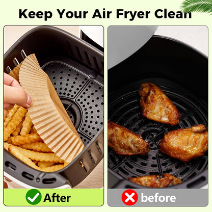 Air Fryer Disposable Paper Liners - 150Pcs 8In Square Parchment Paper Non-Stick Airfryer Basket Liners for Steamer Microwave Oven, Deep Fryer Parts & Accessories
