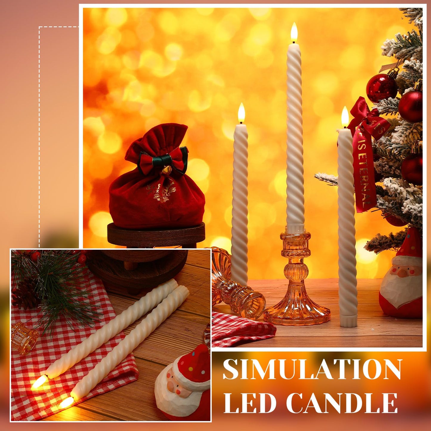 Tuanse 24 Pcs 10 Inch Flameless Twisted Taper Candles Battery Operated LED Taper Flickering Candlesticks Electric Warm Light for Wedding Holiday Birthday Home Decor(White)