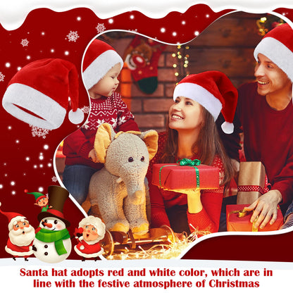 Jadive 30 Pcs Velvet Santa Hats Adult Bulk Thick Xmas Operation Christmas Family Holiday Hats with Comfort Lining New Year Festive (Red)