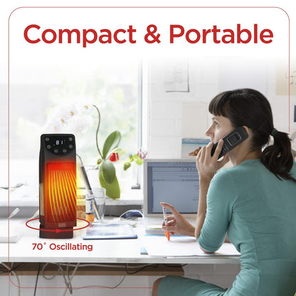 BLACK+DECKER Oscillating Space Heater, Portable Heater with Remote Control, Ceramic Small Space Heater with Two Heat Settings & LED Display, Small Heater 1500W