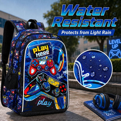 CCJPX 3PCS Gamer Backpack for Boys, 16 Inch Kids Water Resistant Preschool Bookbags, Cool Kindergarten School Backpacks and Lunch Box