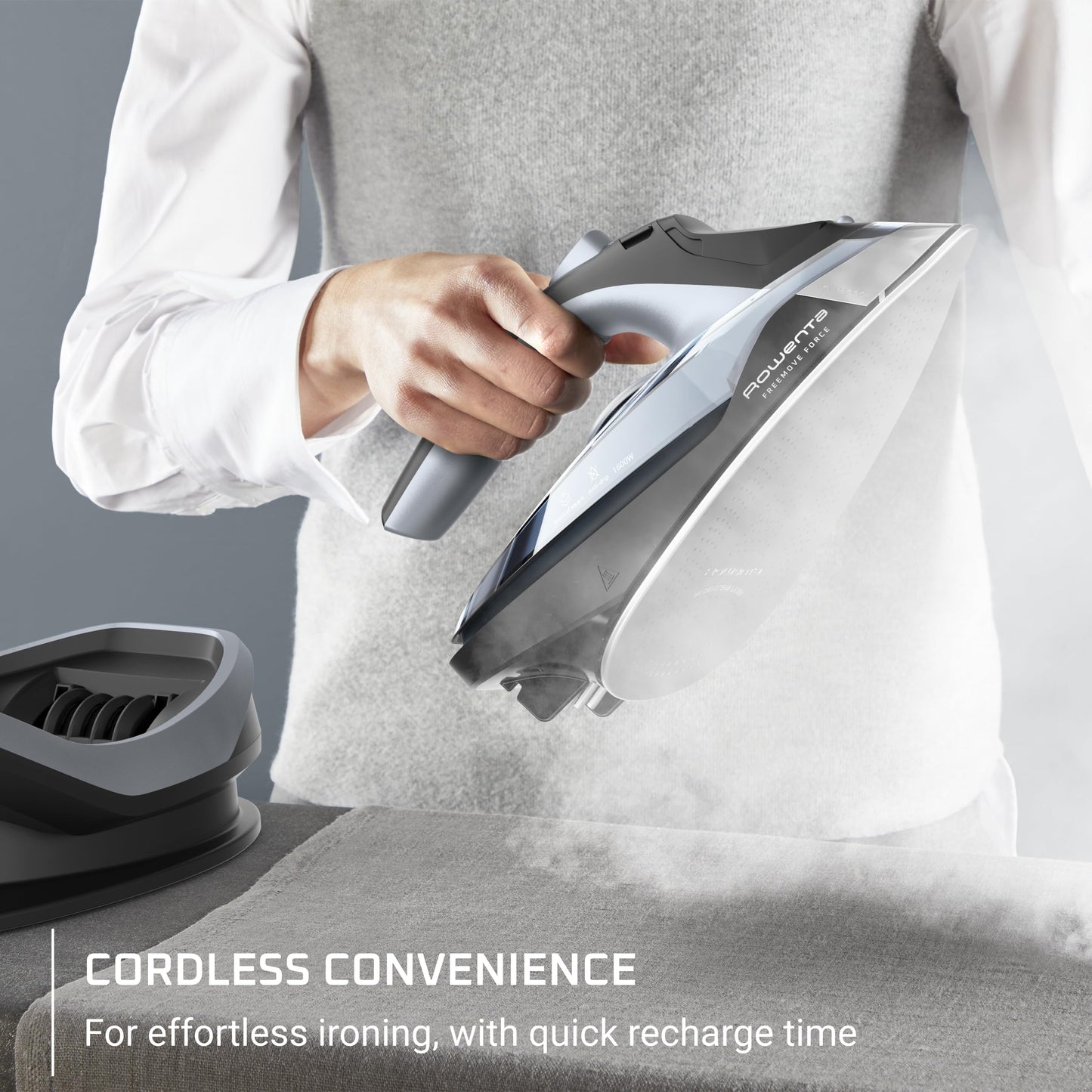 Rowenta Freemove Cordless Iron with Steam, 1600 Watts, Stainless Steel Soleplate, Rapid Heating, Portable Steamer for Clothes, Rechargeable for Wireless Ironing, Handheld Steamer Iron, Blue, DE6730