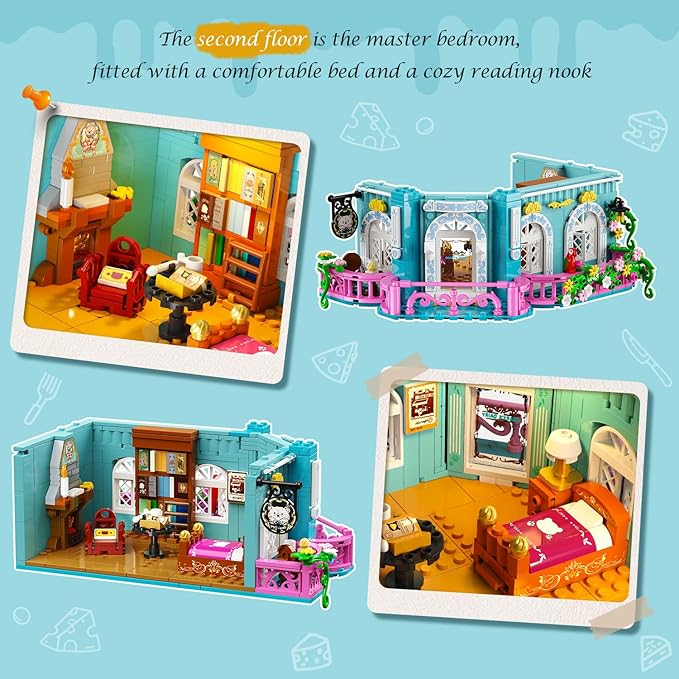 Castle Dairy Bakery Store Building Set with Light Easter 1689 PCS City House Building Block Toy with Milk Cake Bread Home Decor Construction Model Kit for Adults Kids Boys Girls Ages 12+