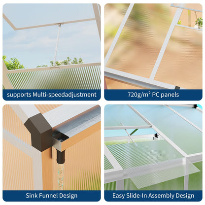 8x12 FT Greenhouse for Outdoors, Polycarbonate Greenhouse with Roof Vent, Ground Nails, Lockable Push Door, Aluminum Large Walk-in Green House for Outside Garden Backyard, Patio, Lawn, Silver